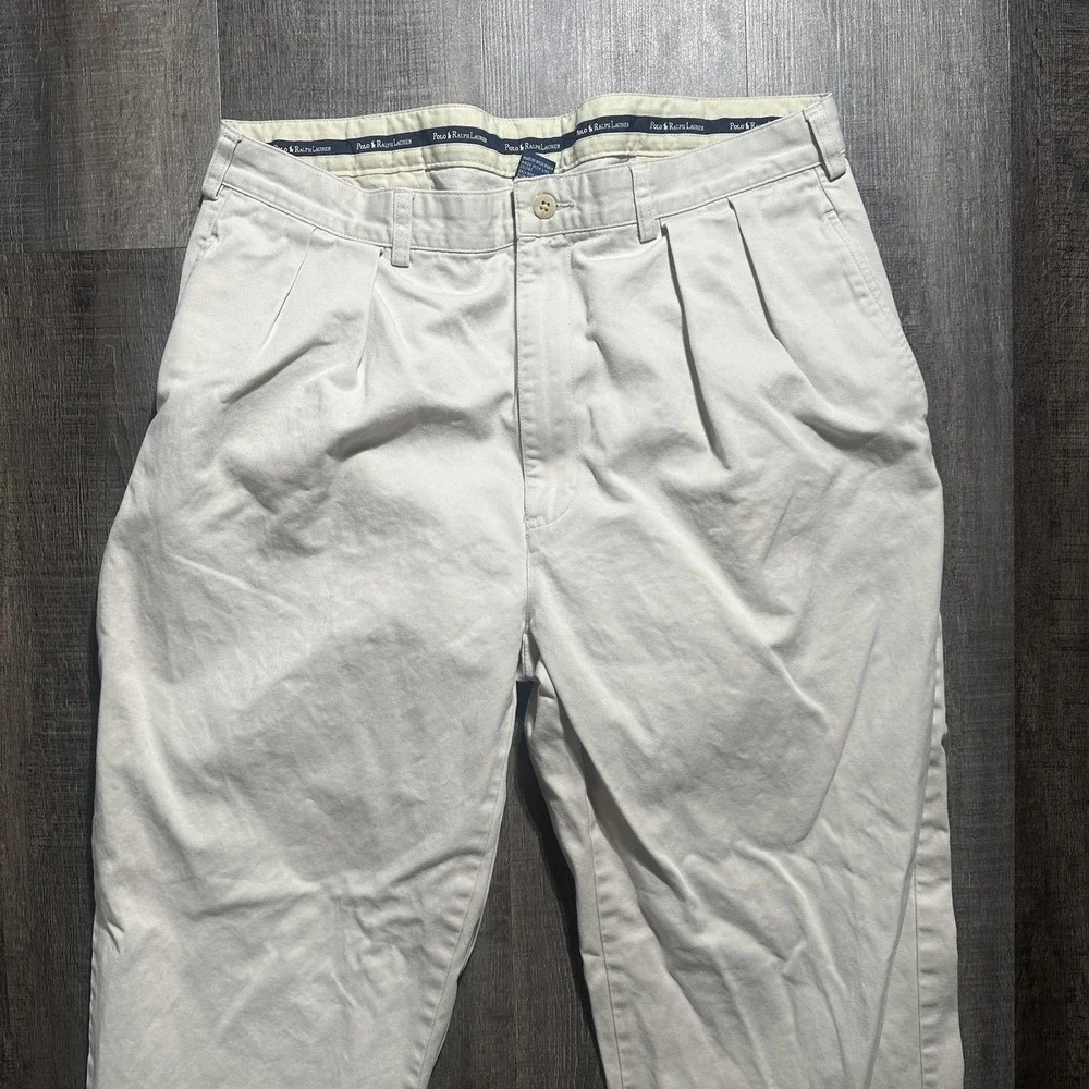 Polo Ralph Lauren‎ Pants Mens 36x30 Beige Chino Pleated Front Cotton Casual